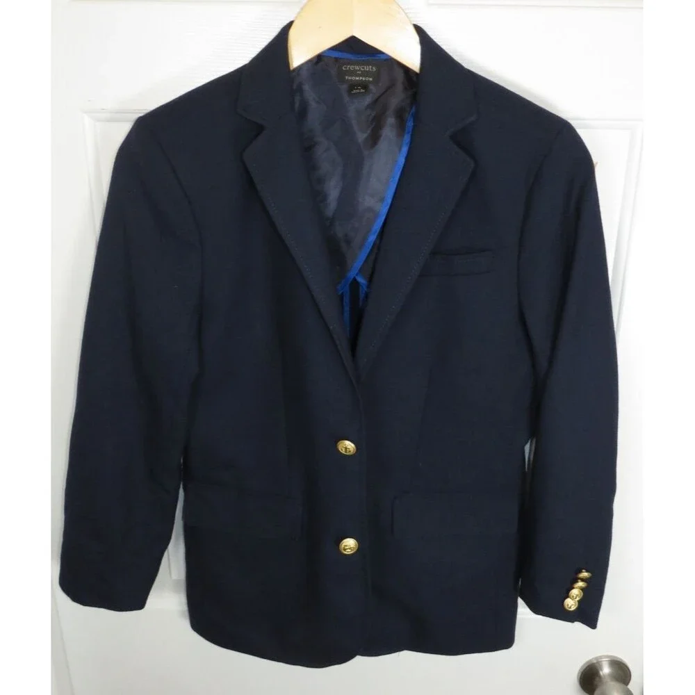 Crewcuts Thompson Boys Navy Blazer Size 14 Gold Anchor Buttons Stretch Jacket